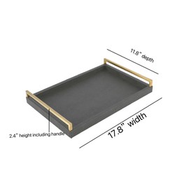 WV 17.8 * 11.8" Grey Shagreen Large Serving Tray with Brushed Gold Handle,Faux Leather Home Decorative Tray, Coffee Table Tray for Living Room, Dinning, Vanity （Grey