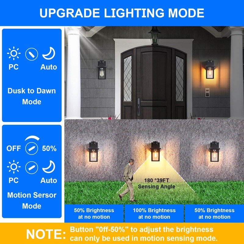 TITOSICHY Porch Lights with GFCI Outlet,Dusk to Dawn Motion Sensor