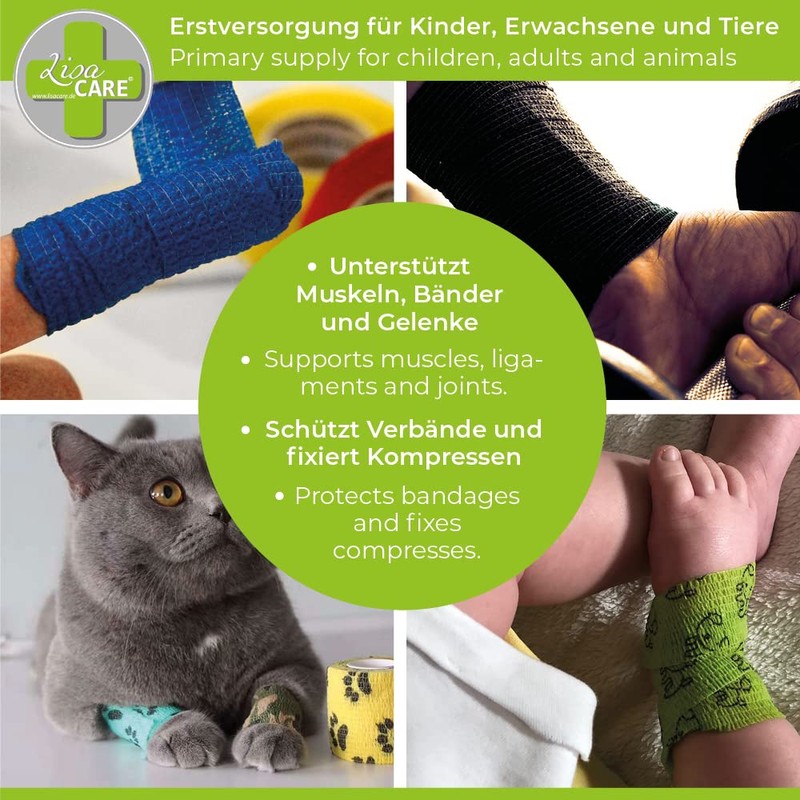 LisaCare Pflasterverband, Wundpflaster, Kinderpflaster, Tierpflaster, elastisch & ohne Kleber, 2,5cm