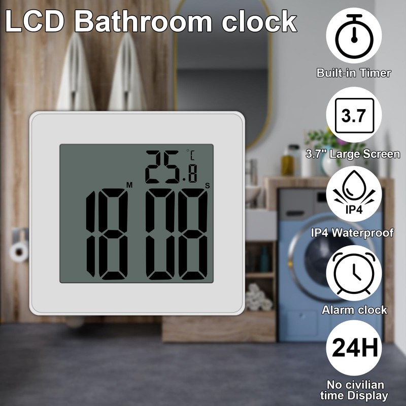 CENTOLLA Digital Shower Clock, Large LCD Display Waterproof Timer for