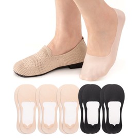MANZI 5 Pairs Thin No Show Socks Invisible Low Cut Liner Non Slip Footies Socks for Women Black/Nude Medium