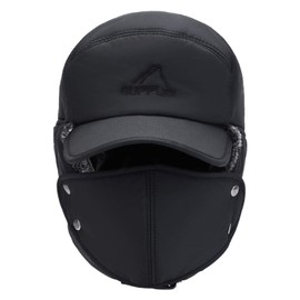 Winter Trapper Hats for Men Warm Thermal Fur Hats Insulated Baseball Cap with Ear Flap Face Cover Windproof Snowproof Ushanka Hats Trooper Hat for Ski Cycling Winter Sports (Big Sized Black)