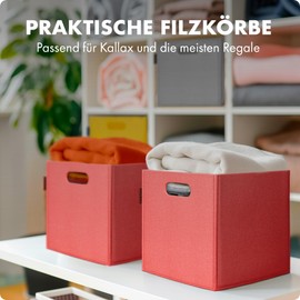 Havenhaus Felt Basket Foldable Set of 2 Peach Pink | Set of 2 Boxes Storage Felt | Folding Box Suitable for Storage Around the House | Storage Box Felt 30 x 30 x 30 cm Kallax Boxes | 4 mm Extra Stable