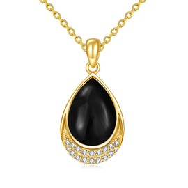 AINFQY Black Onyx Necklace Yellow Gold Plated 925 Sterling Silver Cubic Zirconia Teardrop Black Onyx Pendant Necklace Jewelry for Women (B-Black Onyx Yellow Gold Plated)
