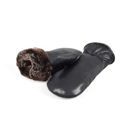 Zavelio Unisex Premium Shearling Sheepskin Fur Lined Leather Mittens, Black, Small