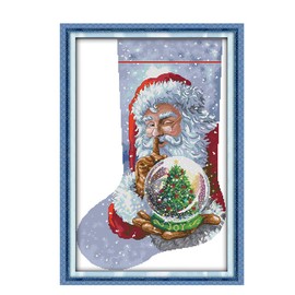 Amiiba Stamped Cross Stitch Kits, Santa Claus Christmas Stocking Tree DIY 11CT 19.2x27.9 inch (Crystal Ball)