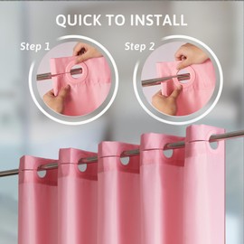 Furlinic No Hook Extra Long Shower Curtain 96 Length,Wahable Fabric Bathroom Curtains with 10 Plastic Built-in ​Grommets,Hotel Quality Waterproof,Pink,78x96 Inch.