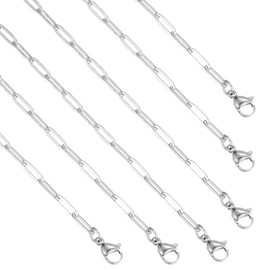6 Pack Paperclip Chain Necklace Bulk Adjustable Gold Plated Stainless Steel Necklace Chains for Jewelry Making (Silver 18 Inch)