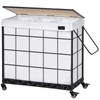 Laundry Hamper with Heavy Duty Caster Wheels; 3 Sections Clothes