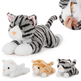 MorisMos Black Cat Cuddly Toy XXL, 40 cm Giant Cat with 3 Plush Babies in Belly, Large Plush Cat Soft Toy