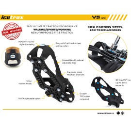 ICETRAX V5 HEX Ice Cleats, Easy to Replace Cleats, Winter Ice Grips for Shoes and Boots, StayON Toe, Reflective Heel (S/M (Men: 5-9 / Women: 6.5-10.5), HEX)