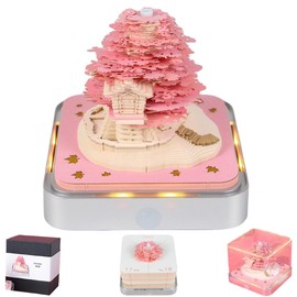 3D Calendar 2026, Time Piece Calendar 2026, Creative 3D Memo Pad with Lights, DIY Paper Carving Art Desktop Decoration Gift for Christmas Birthday Anniversaries (Pink Tree)