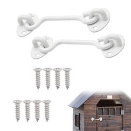 6-Inch Stainless Steel Cabin Hooks - White Gate Hook & Eye Door Catch for External Doors with Door Hold Open Feature and Patio Door Lock
