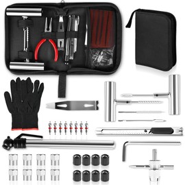 63 Piezas Etuche de Lujo de Kit para Parchar Llantas de Moto, Kit Reparación de Llantas para Vehículos Eléctricos, Reparación de Pinchazos de Neumáticos Planos con Caja, Kit de Parches Profesional