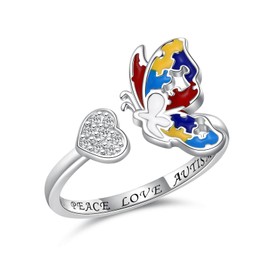 oGoodsunj Autism Awareness Rings Sterling Silver: Puzzle Piece Jewelry Strength Gifts for for Women Adhd Autistic Mom