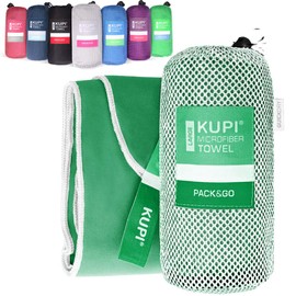 KUPI Microfibre Towels in S, M, L, XL, XXL, Travel Towel, Slightly Absorbent and Antibacterial, Microfibre Towel Set, Sports Towel, Fitness, Sauna Bath Towel, Beach Towel (Green, 140 x 70 cm, with