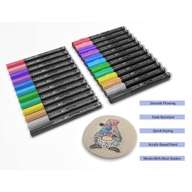 Acrylic Paint Markers Paint Pens Special Colors Set Extra Fine And Medium Tip Combo For Rock Painting, Canvas, Fabric, Glass, Mugs, Wood, Ceramics, Plastic, Multi-Surface. Non Toxic, (GLITTER)