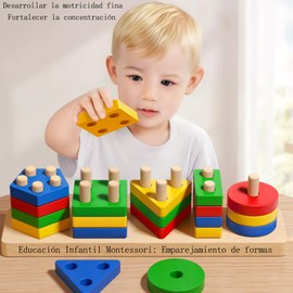 LUHI Juguetes apilables de clasificación, Juguetes sensoriales Coloridos, Juguetes educativos con Bloques de construcción, Set de geometría Montessori.