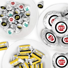 Big Dot of Happiness NYC Cityscape - Mini Candy Bar Wrappers, Round Candy Stickers and Circle Stickers - New York City Party Candy Favor Sticker Kit - 304 Pieces