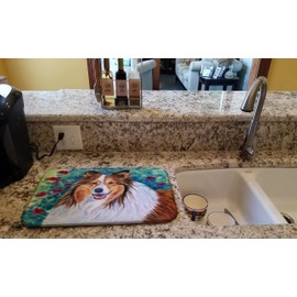 Caroline's Treasures 7424DDM Sheltie Dish Drying Mat Absorbent Dish Drying Mat Pad for Kitchen Counter Dish Drainer Mat for Countertop, 14 x 21", Multicolor
