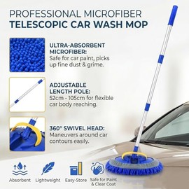 TORVA Cepillo de limpieza de automóvil de 41 pulgadas con mango telescópico de aleación de aluminio, barra larga de microfibra de chenilla para lavar 