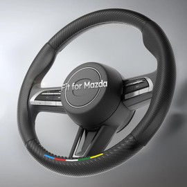 Wigoo Car Steering Wheel Cover Compatible with Mazda [Ergonomic Design, Ultra Breathable] Black Leather Wheel Cover for Better Control, Car Accessory for Women and Men, 14.5''-15''