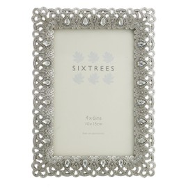Antique Vintage and Shabby Chic Style silver metal photo frame with beads and crystals for a 6" x 4" (152 x 102mm) picture -Diana by Sixtrees