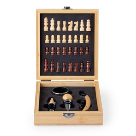 FOR ADVENTUR Bamboo Chess and Wine Set with Corkscrew, Decanter and Drip Catcher Presented in a Box