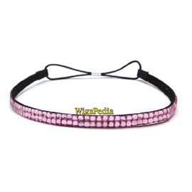 Wigspedia Rhinestone Crystals Two Row Elastic Stretch Headband Accessory (Hair Band) (Pink)