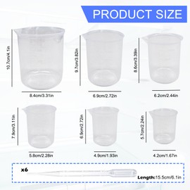 Griwuut 6 Pcs Plastic Measuring Cups with 6 Pcs Dropper,Heat Resistant Measuring Jugs,Liquid Measuring Tools,for Kitchen DIY, etc