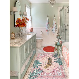 Aldopein Hippie Rugs, 2x3 Faux Wool Tropical Pink Boho Throw Rugs for Bathroom Kitchen Small Indoor Entryway Rug Modern Vintage Distressed Indian Accent Floor Mat Non-Slip Washable