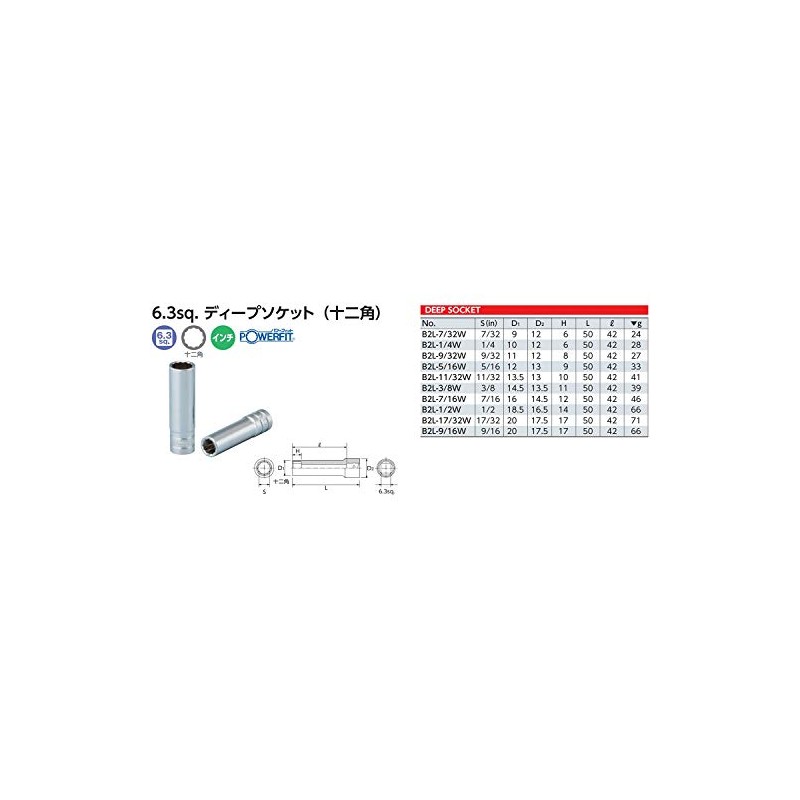 京都機械工具(KTC) 6.3mm (1/4ンチ) ディープソケット (十二角) B2L-3/8W