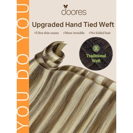 DOORES Human Hair Extensions, 24 Inch Ash Brown to Platinum Blonde 60g, Hand Tied Sew In Weft Hair Extensions