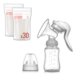 belltop Manual Breast Pump Breast Pump (150mL) - Anti-colic Bottle Function + Adaptive Flow Nipple + 30 Sterilized Double Zipper Breast Milk Storage Bags (200mL)