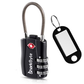 SharkByte TSA Suitcase Locks - 3-Dial Security Travel Combination Padlock, Flexible Cable Wire Travel Lock for Suitcases Luggage Case Travel Bag Gym Locker Code Small Padlock (Pack of 1)
