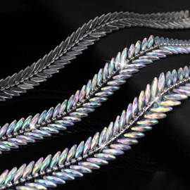 3 Yard Rhinestone Trim Chain, Silver AB Crystal Beads String Diamante Ribbon Bling Strips Sewing Fringe Sewing for DIY Party Wedding Bouquet Dress Decoration Bridal Costume Embellishment