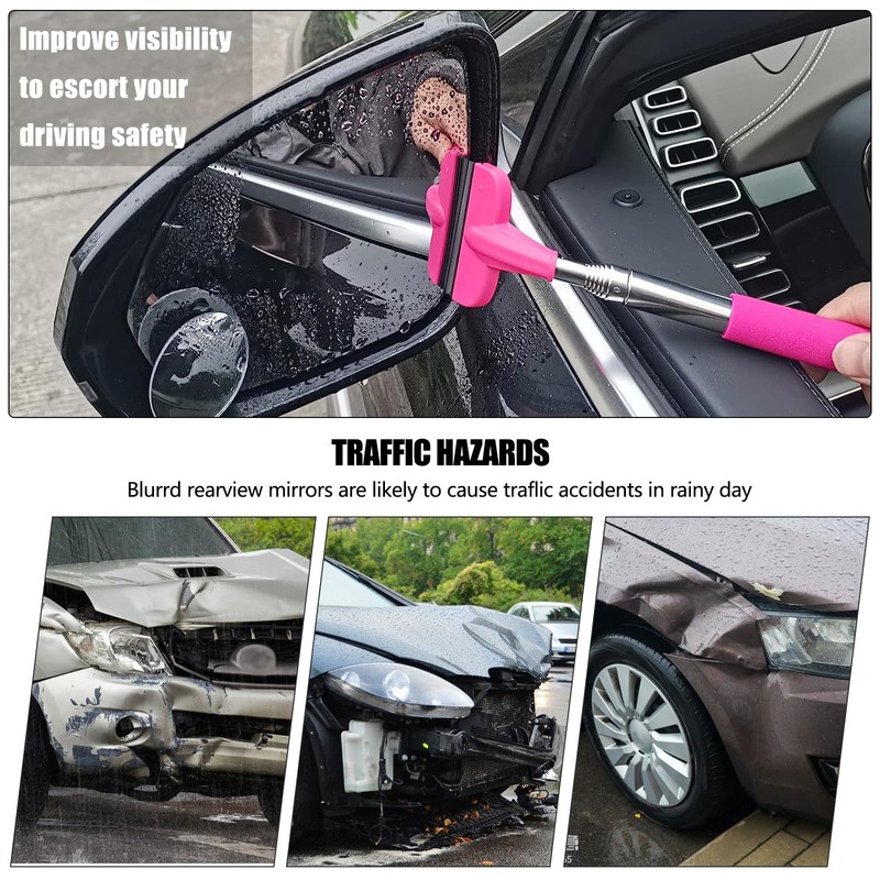 2Pcs Car Window Mini Squeegee, Portable Tiny Car Side Mirror