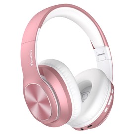 TuneFlux TuneFlux Wireless Bluetooth Headphones Over Ear, 80H Playtime, 3EQ Sound Modes, HiFi Stereo Headphones with Deep Bass, Foldable Bluetooth 5.3 Headsets for Smartphone/PC/Computer-Rose Gold