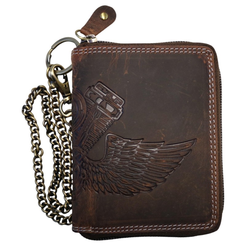 MDM Men's Biker Leather Wallet with Chain, Vintage, RFID Protection,