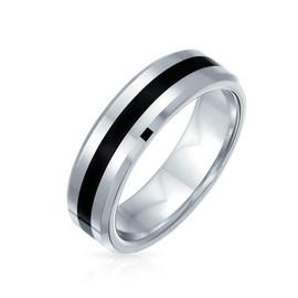 Bling Jewelry Black Silver Two-Tone Stripes Couples Titanium Wedding Rings for Men for Women Comfort Fit 6 mm, No Gemstone