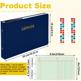 Skyygemm Ring Ledger Binder with 200 Pcs 5"x8.5" Ledger Sheets Small Index Tabs for Bookkeeping Accounting Business with Debit Credit Balance Columns(Blue Cover, Yellow Sheets)
