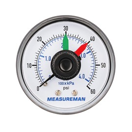 MEASUREMAN Boxed Pressure Gauge with Dial Replacement for Select Filters, 2" x 1/4" NPT Back, 0-60psi/4bar, +/-3-2-3%