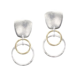 Marjorie Baer Clip Earring with Layered Ring Drop in Brass and Silver