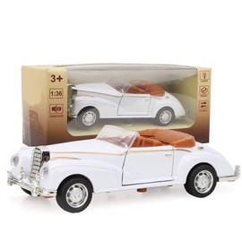 Classic Die Cast Model 1:36 Mini Stimulation Alloy Vintage Car Roadster with Lights Sound Model Toy Vehicle Gifts for Children (White)