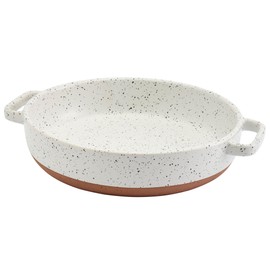 Denmark Tools For Cooks 1.7 Quart Speckled White Round Stoneware Pie Dish Baking Pan with Handles