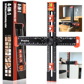 Preciva 4-in-1 Adjustable T Square Ruler - 14"/35cm Multifunctional Drilling Guide & Layout Tool for Cabinets | Precision Marking, Hole Punching, Level & 30/45/60/75/90° Angles | Dual Scales