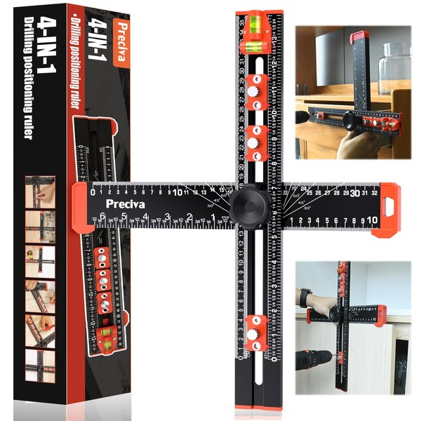 Preciva 4-in-1 Adjustable T Square Ruler - 14"/35cm Multifunctional Drilling