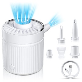 Portable Air Pump with 1600mAH Battery USB Rechargeable with Camping Light 5 Nozzles Air Pump-Quick Inflate Deflate for Air Mattress, Pool Toys, Floats, Air Bed, Swimming Ring, Vacuum Storage Bags