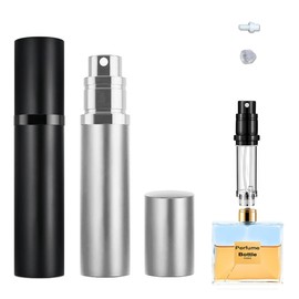 2PCS 5ml Perfume Atomizer Travel Refillable, Bottom-Filling Fragrances Perfumes Bottle, Pocket Atomiser for On the Go (Black & Silver)
