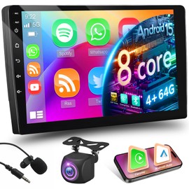 [Qualcomn 8 Core 4+64G] Double Din Android Car Radio with Wireless Carplay and Android Auto - 10 Inch Car Stereo with 1280 * 720 IPS Touchscreen - DSP/GPS/WiFi/SWC/Bluetooth + AHD Backup Camera